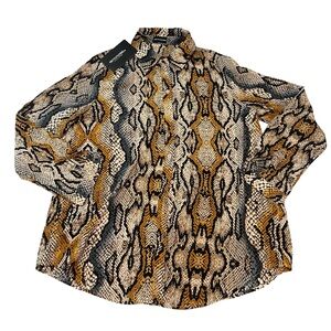 PrettyLittleThing Snake-Print Button-Up Blouse